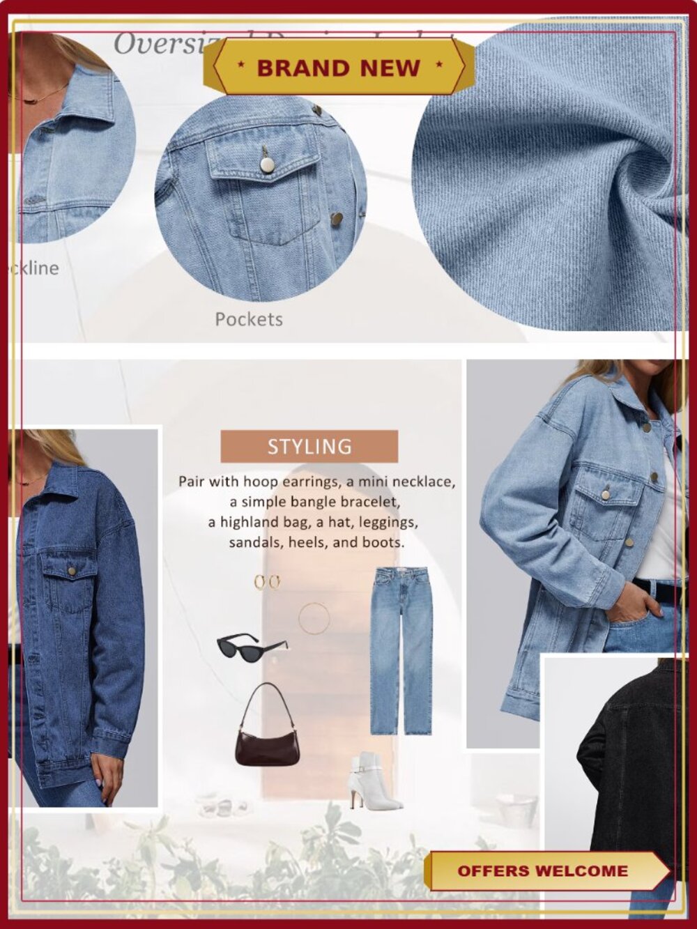 Oversized Button Down Denim Jacket Loose Fit - Picture 2 of 7